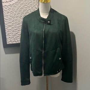 Jou Jou Dark Green Faux Suede Bomber Jacket